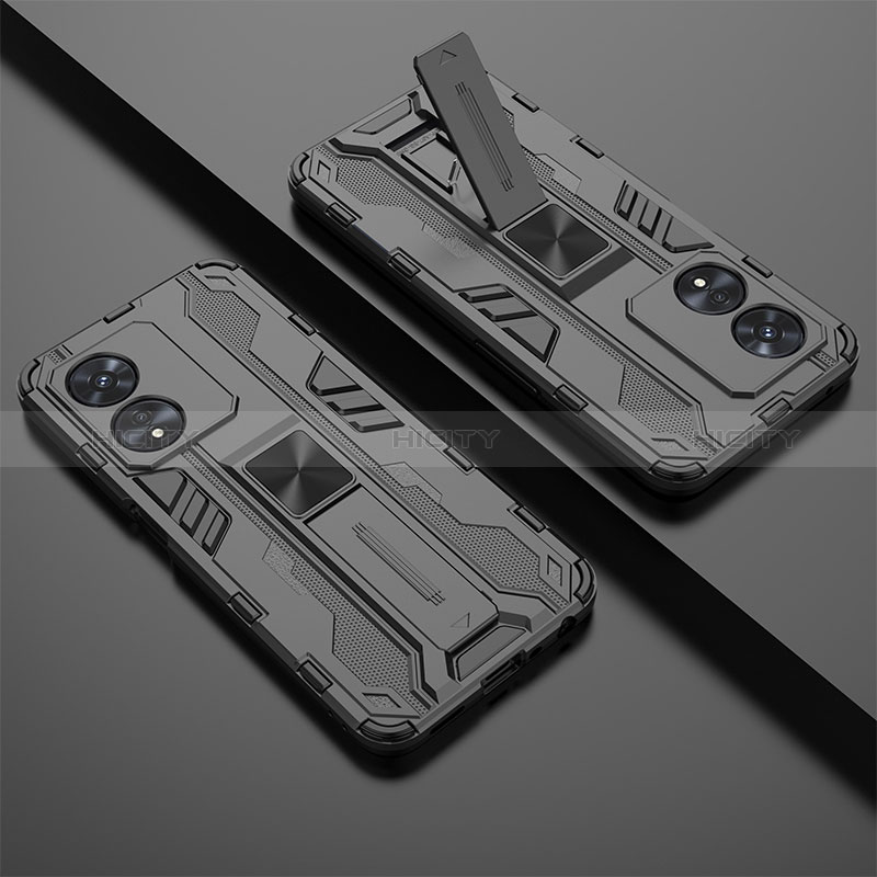 Silikon Hülle Handyhülle und Kunststoff Schutzhülle Hartschalen Tasche mit Magnetisch Ständer T01 für Oppo A97 5G