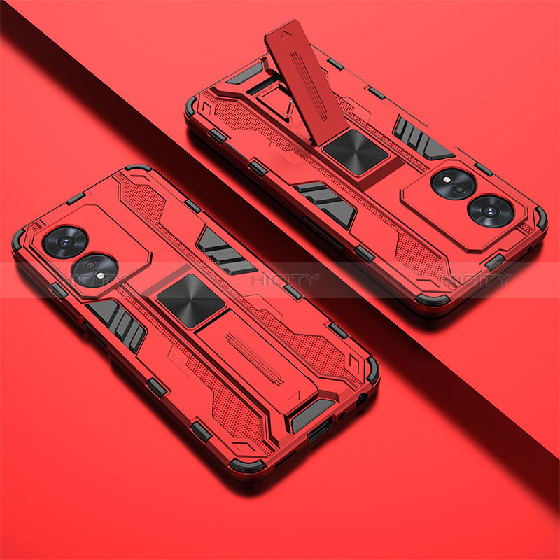 Silikon Hülle Handyhülle und Kunststoff Schutzhülle Hartschalen Tasche mit Magnetisch Ständer T01 für Oppo A97 5G groß