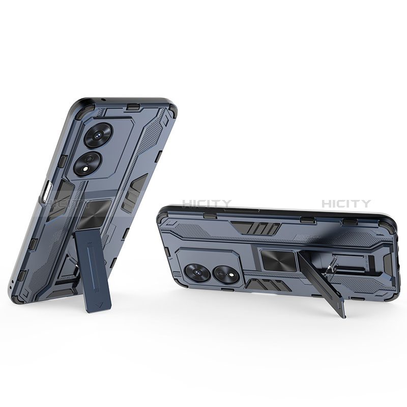 Silikon Hülle Handyhülle und Kunststoff Schutzhülle Hartschalen Tasche mit Magnetisch Ständer T01 für Oppo A97 5G