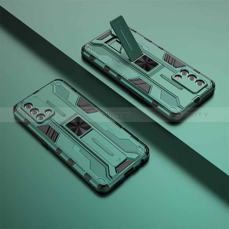 Silikon Hülle Handyhülle und Kunststoff Schutzhülle Hartschalen Tasche mit Magnetisch Ständer T01 für Oppo F19