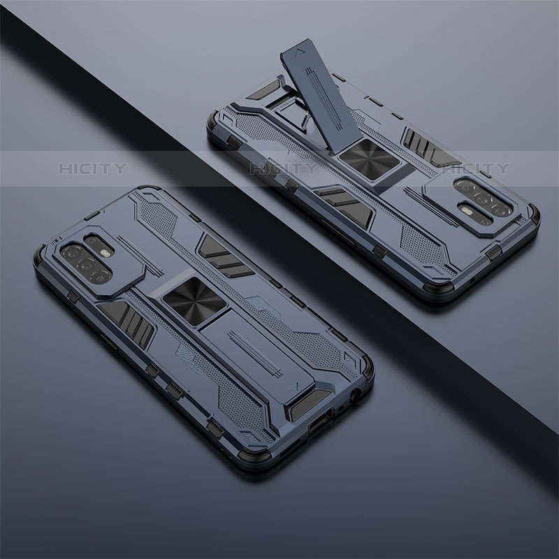 Silikon Hülle Handyhülle und Kunststoff Schutzhülle Hartschalen Tasche mit Magnetisch Ständer T01 für Oppo F19 Pro+ Plus 5G