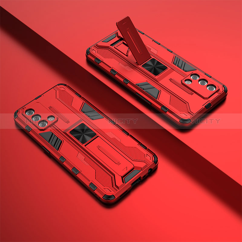 Silikon Hülle Handyhülle und Kunststoff Schutzhülle Hartschalen Tasche mit Magnetisch Ständer T01 für Oppo F19s Rot