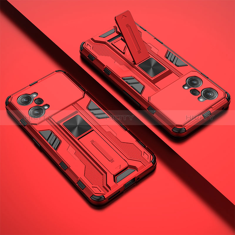Silikon Hülle Handyhülle und Kunststoff Schutzhülle Hartschalen Tasche mit Magnetisch Ständer T01 für Oppo K10 Pro 5G Rot