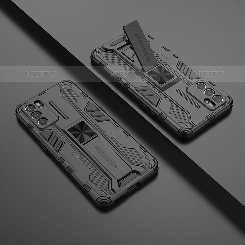 Silikon Hülle Handyhülle und Kunststoff Schutzhülle Hartschalen Tasche mit Magnetisch Ständer T01 für Oppo Reno6 5G groß