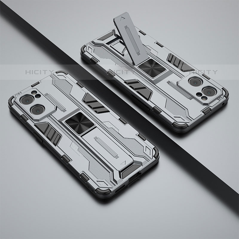 Silikon Hülle Handyhülle und Kunststoff Schutzhülle Hartschalen Tasche mit Magnetisch Ständer T01 für Oppo Reno7 5G
