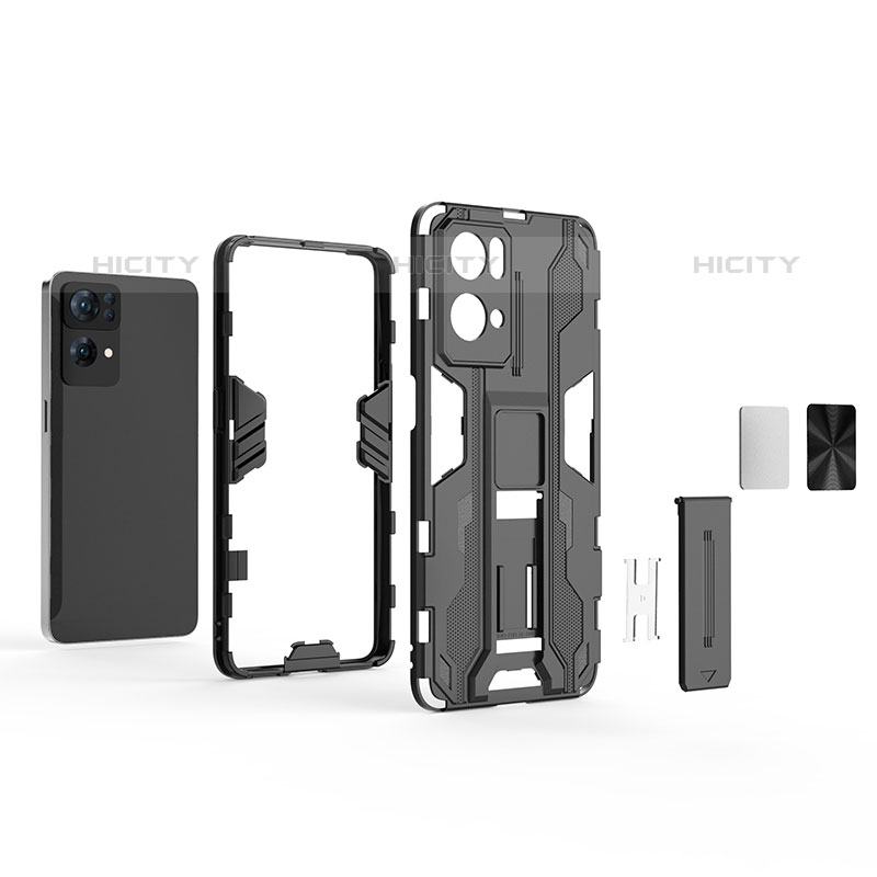 Silikon Hülle Handyhülle und Kunststoff Schutzhülle Hartschalen Tasche mit Magnetisch Ständer T01 für Oppo Reno7 Pro 5G