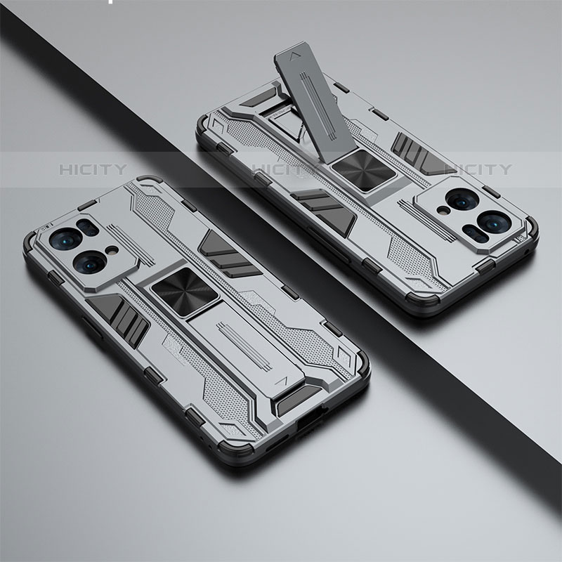 Silikon Hülle Handyhülle und Kunststoff Schutzhülle Hartschalen Tasche mit Magnetisch Ständer T01 für Oppo Reno7 Pro 5G