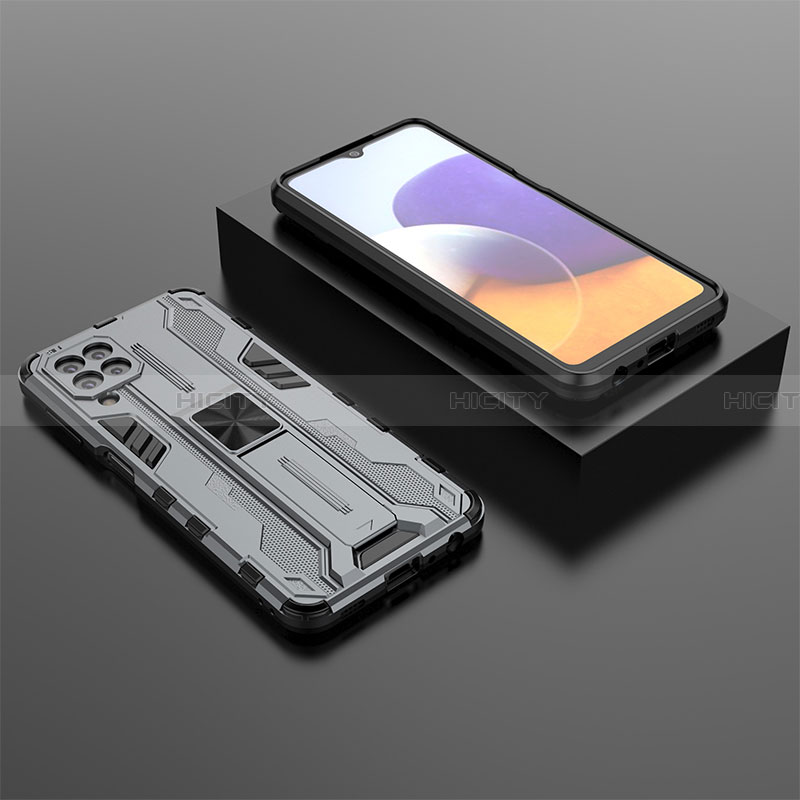 Silikon Hülle Handyhülle und Kunststoff Schutzhülle Hartschalen Tasche mit Magnetisch Ständer T01 für Samsung Galaxy A22 4G