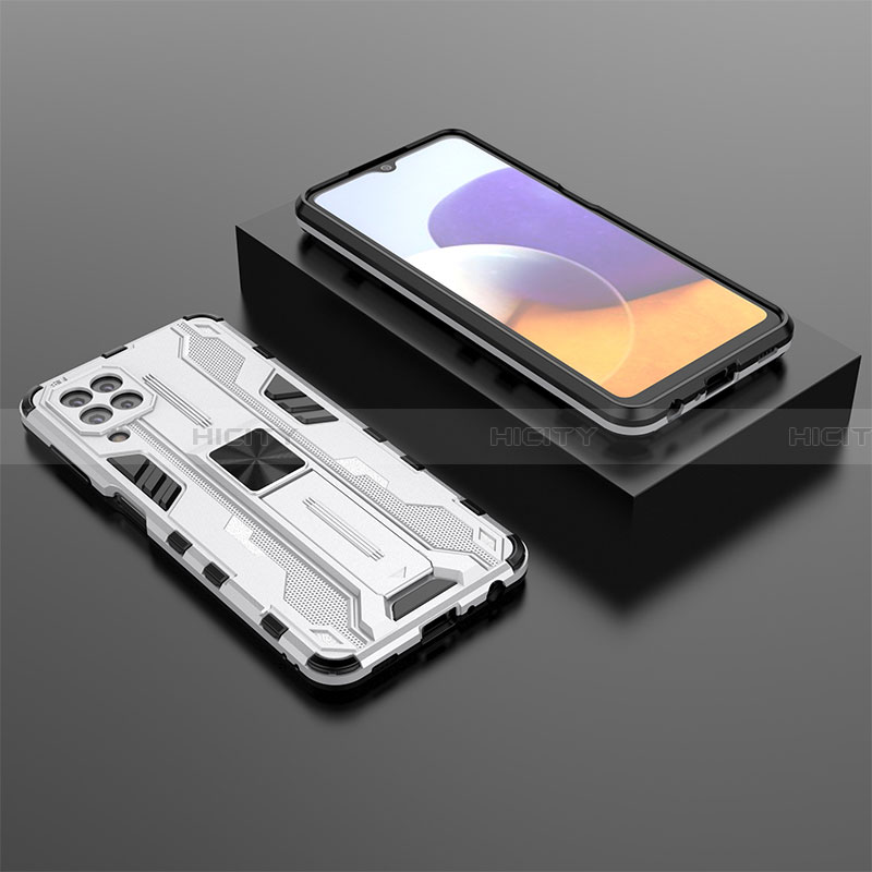 Silikon Hülle Handyhülle und Kunststoff Schutzhülle Hartschalen Tasche mit Magnetisch Ständer T01 für Samsung Galaxy A22 4G