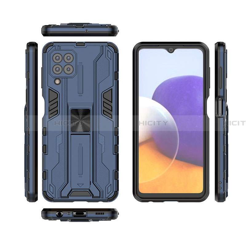 Silikon Hülle Handyhülle und Kunststoff Schutzhülle Hartschalen Tasche mit Magnetisch Ständer T01 für Samsung Galaxy A22 4G