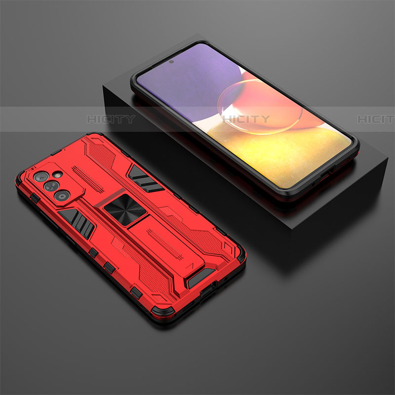 Silikon Hülle Handyhülle und Kunststoff Schutzhülle Hartschalen Tasche mit Magnetisch Ständer T01 für Samsung Galaxy A24 4G Rot Plus