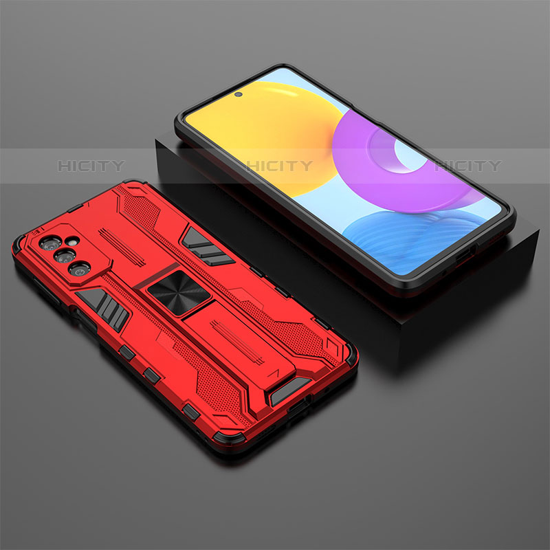 Silikon Hülle Handyhülle und Kunststoff Schutzhülle Hartschalen Tasche mit Magnetisch Ständer T01 für Samsung Galaxy M52 5G Rot