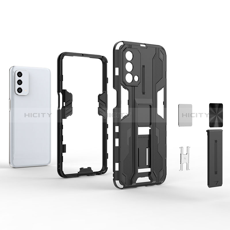 Silikon Hülle Handyhülle und Kunststoff Schutzhülle Hartschalen Tasche mit Magnetisch Ständer T02 für Oppo A54 5G groß