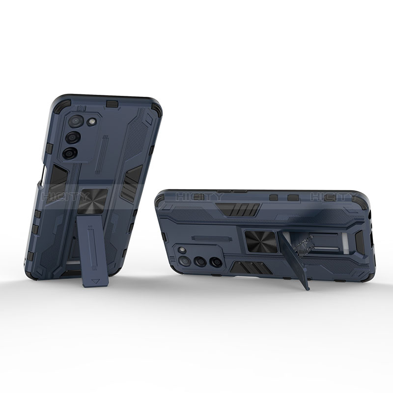 Silikon Hülle Handyhülle und Kunststoff Schutzhülle Hartschalen Tasche mit Magnetisch Ständer T02 für Oppo A56 5G