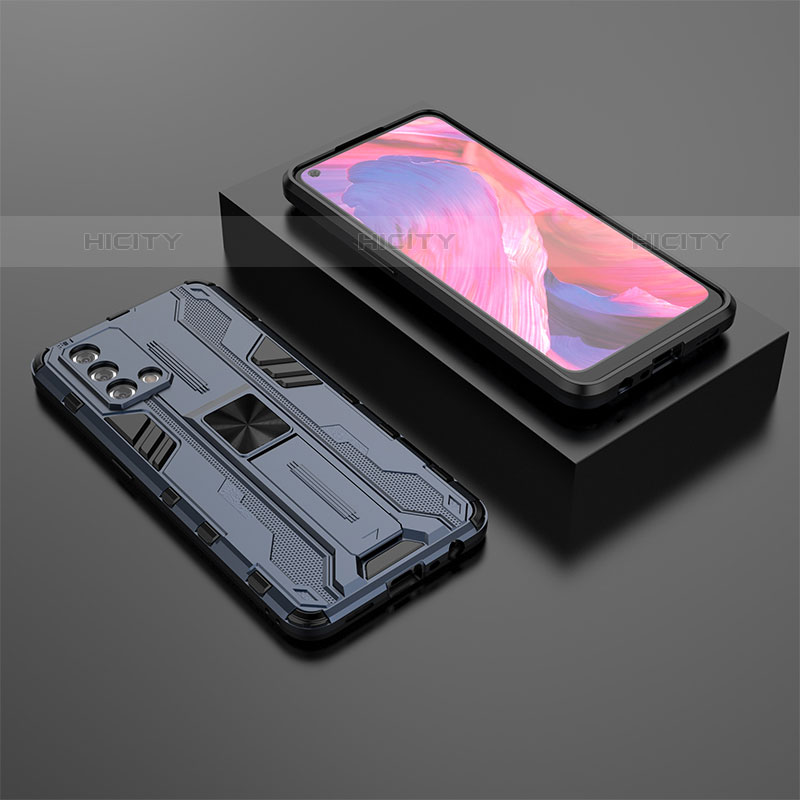 Silikon Hülle Handyhülle und Kunststoff Schutzhülle Hartschalen Tasche mit Magnetisch Ständer T02 für Oppo A74 4G groß