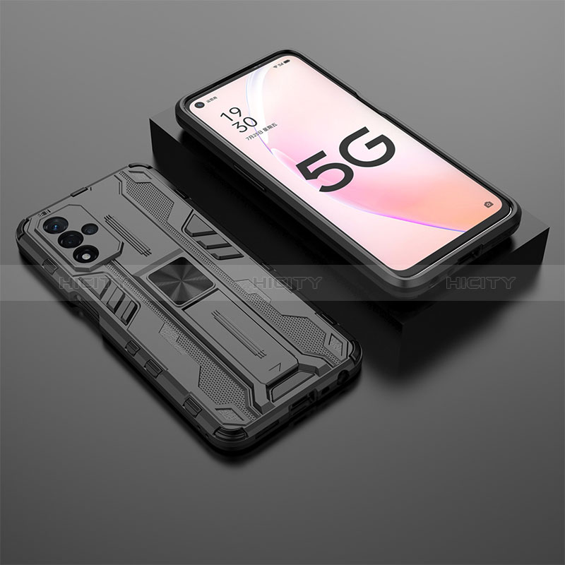 Silikon Hülle Handyhülle und Kunststoff Schutzhülle Hartschalen Tasche mit Magnetisch Ständer T02 für Oppo A93s 5G groß