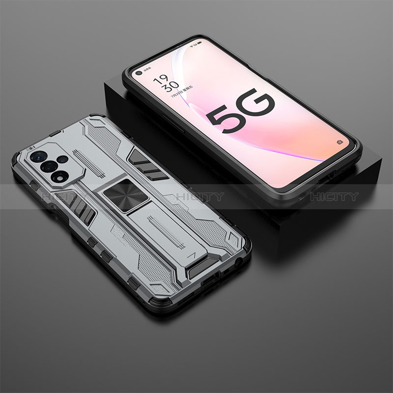 Silikon Hülle Handyhülle und Kunststoff Schutzhülle Hartschalen Tasche mit Magnetisch Ständer T02 für Oppo A93s 5G