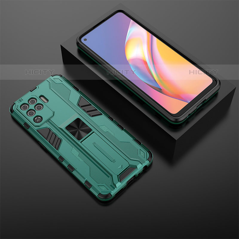 Silikon Hülle Handyhülle und Kunststoff Schutzhülle Hartschalen Tasche mit Magnetisch Ständer T02 für Oppo A94 4G