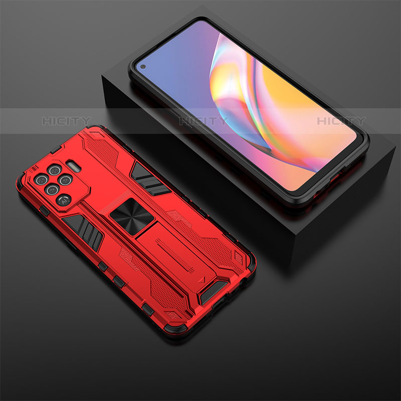 Silikon Hülle Handyhülle und Kunststoff Schutzhülle Hartschalen Tasche mit Magnetisch Ständer T02 für Oppo A94 4G Rot