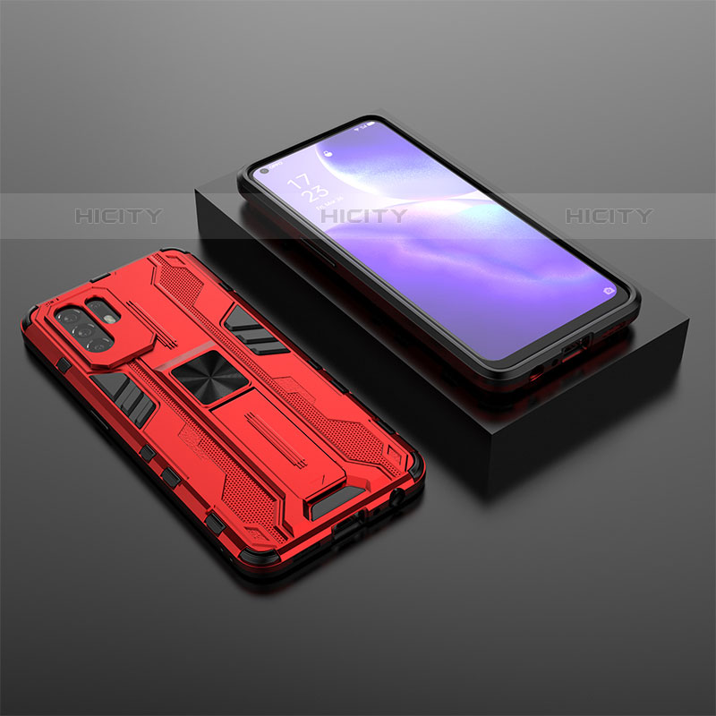Silikon Hülle Handyhülle und Kunststoff Schutzhülle Hartschalen Tasche mit Magnetisch Ständer T02 für Oppo A94 5G Rot