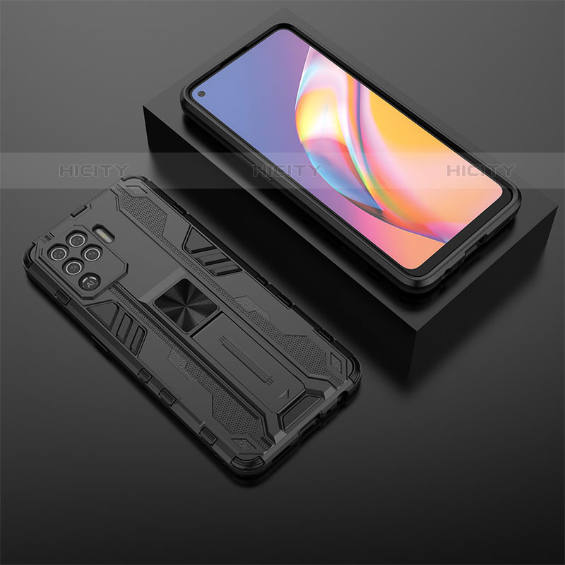 Silikon Hülle Handyhülle und Kunststoff Schutzhülle Hartschalen Tasche mit Magnetisch Ständer T02 für Oppo F19 Pro