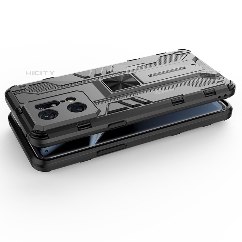 Silikon Hülle Handyhülle und Kunststoff Schutzhülle Hartschalen Tasche mit Magnetisch Ständer T02 für Oppo Find X5 Pro 5G groß