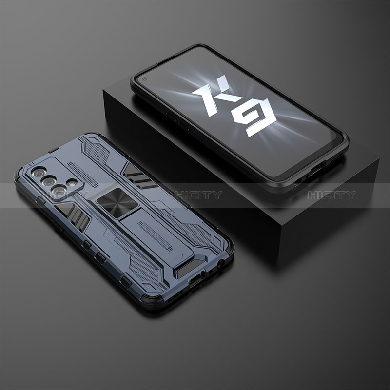Silikon Hülle Handyhülle und Kunststoff Schutzhülle Hartschalen Tasche mit Magnetisch Ständer T02 für Oppo K9 5G groß