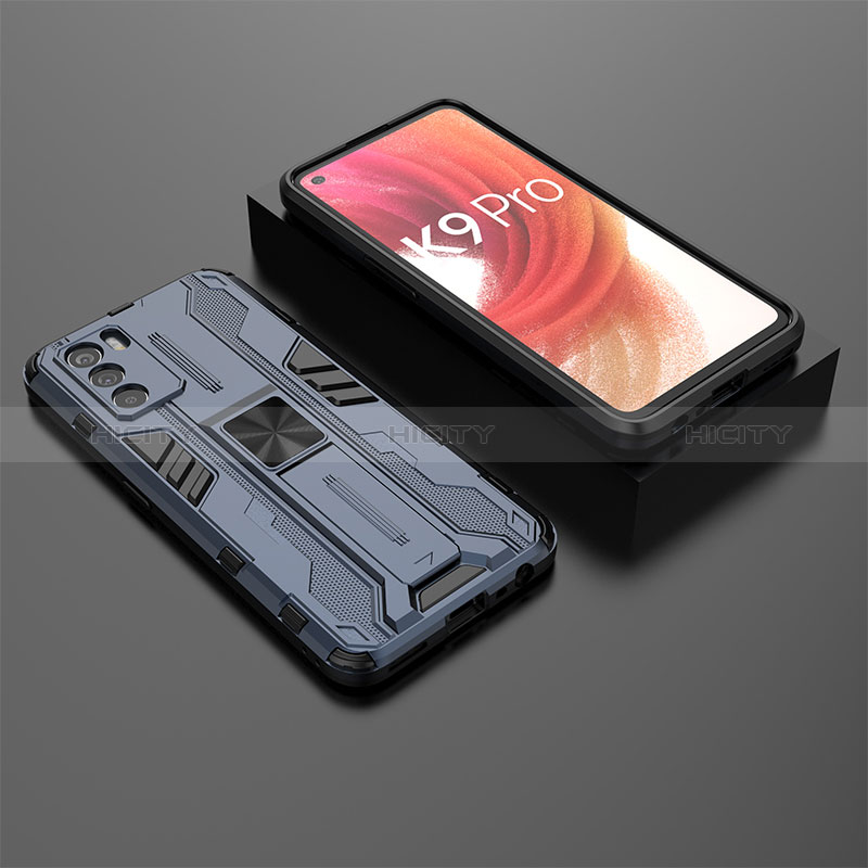 Silikon Hülle Handyhülle und Kunststoff Schutzhülle Hartschalen Tasche mit Magnetisch Ständer T02 für Oppo K9 Pro 5G groß