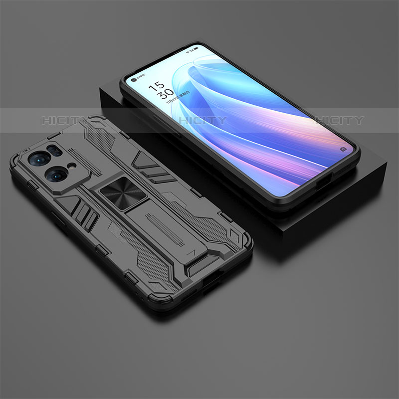 Silikon Hülle Handyhülle und Kunststoff Schutzhülle Hartschalen Tasche mit Magnetisch Ständer T02 für Oppo Reno7 Pro 5G