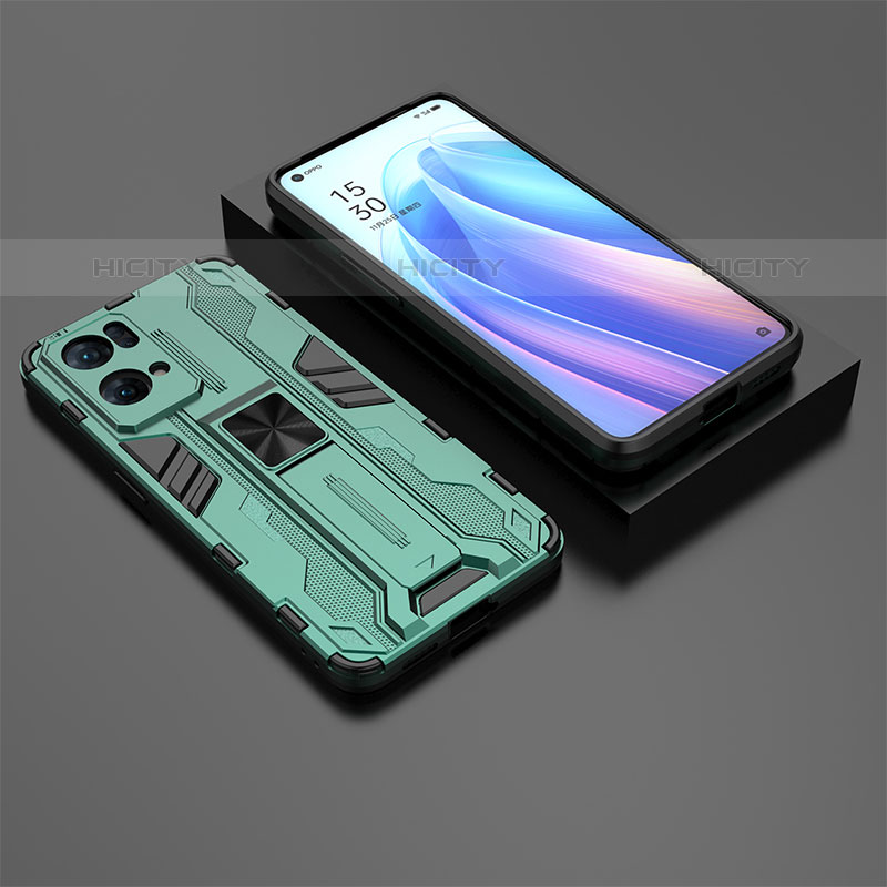 Silikon Hülle Handyhülle und Kunststoff Schutzhülle Hartschalen Tasche mit Magnetisch Ständer T02 für Oppo Reno7 Pro 5G