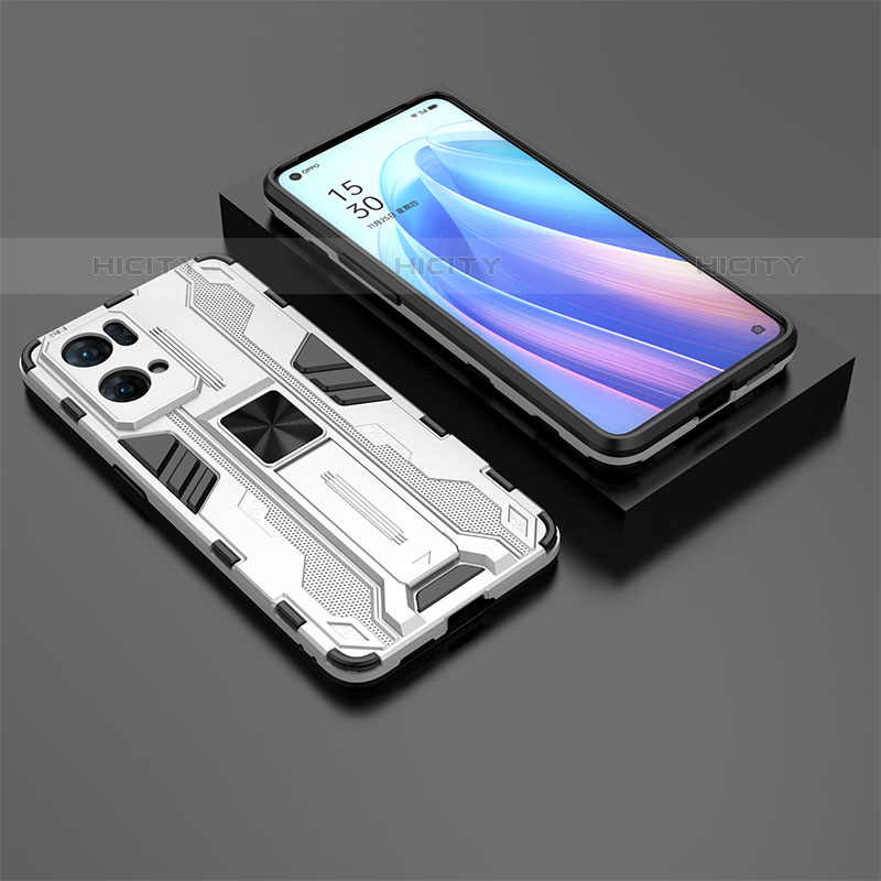 Silikon Hülle Handyhülle und Kunststoff Schutzhülle Hartschalen Tasche mit Magnetisch Ständer T02 für Oppo Reno7 Pro 5G