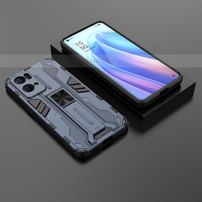 Silikon Hülle Handyhülle und Kunststoff Schutzhülle Hartschalen Tasche mit Magnetisch Ständer T02 für Oppo Reno7 Pro 5G