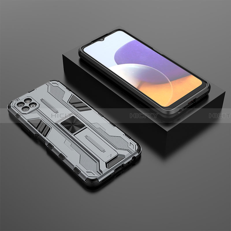 Silikon Hülle Handyhülle und Kunststoff Schutzhülle Hartschalen Tasche mit Magnetisch Ständer T02 für Samsung Galaxy A22 5G groß