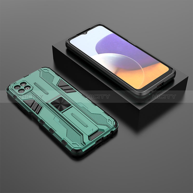 Silikon Hülle Handyhülle und Kunststoff Schutzhülle Hartschalen Tasche mit Magnetisch Ständer T02 für Samsung Galaxy A22s 5G groß