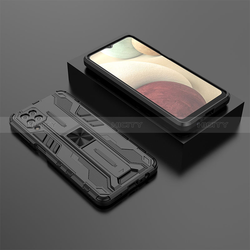 Silikon Hülle Handyhülle und Kunststoff Schutzhülle Hartschalen Tasche mit Magnetisch Ständer T02 für Samsung Galaxy M12
