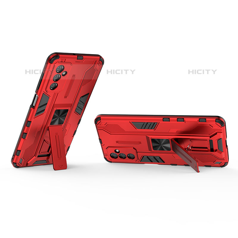 Silikon Hülle Handyhülle und Kunststoff Schutzhülle Hartschalen Tasche mit Magnetisch Ständer T02 für Samsung Galaxy M52 5G Rot