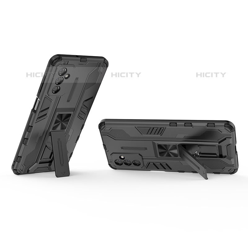 Silikon Hülle Handyhülle und Kunststoff Schutzhülle Hartschalen Tasche mit Magnetisch Ständer T02 für Samsung Galaxy M52 5G Schwarz