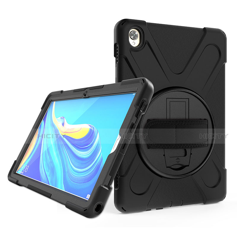 Silikon Hülle Handyhülle und Kunststoff Schutzhülle Hartschalen Tasche mit Ständer A01 für Huawei MatePad 10.8 Schwarz