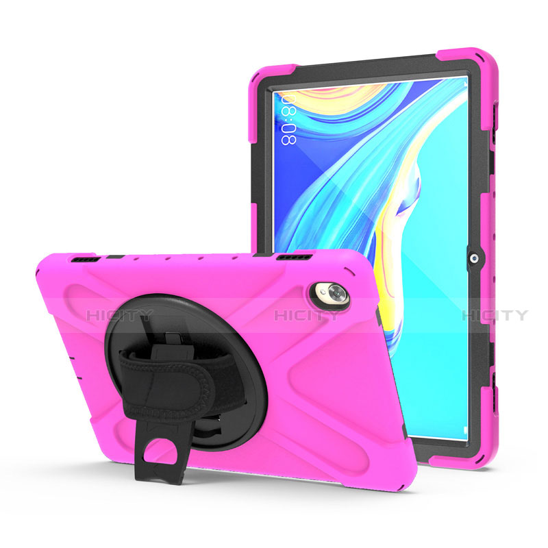 Silikon Hülle Handyhülle und Kunststoff Schutzhülle Hartschalen Tasche mit Ständer A01 für Huawei MediaPad M6 10.8 Pink