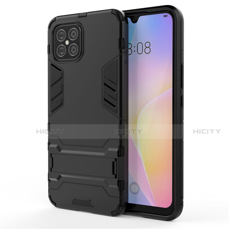 Silikon Hülle Handyhülle und Kunststoff Schutzhülle Hartschalen Tasche mit Ständer A01 für Huawei Nova 8 SE 5G Schwarz