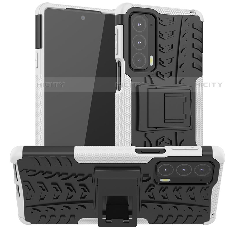 Silikon Hülle Handyhülle und Kunststoff Schutzhülle Hartschalen Tasche mit Ständer A01 für Motorola Moto Edge 20 5G Weiß