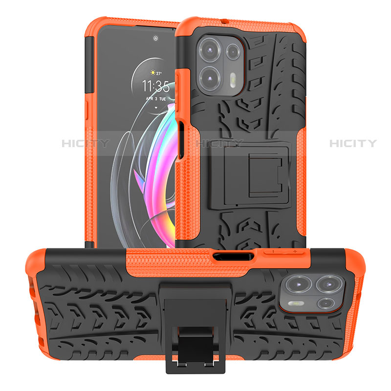 Silikon Hülle Handyhülle und Kunststoff Schutzhülle Hartschalen Tasche mit Ständer A01 für Motorola Moto Edge 20 Lite 5G Orange