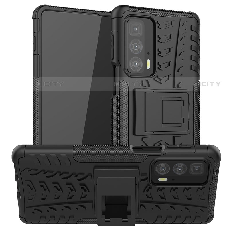 Silikon Hülle Handyhülle und Kunststoff Schutzhülle Hartschalen Tasche mit Ständer A01 für Motorola Moto Edge 20 Pro 5G Schwarz Plus