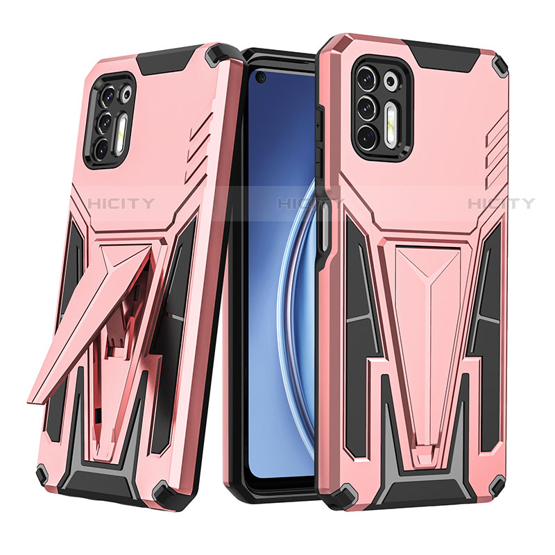 Silikon Hülle Handyhülle und Kunststoff Schutzhülle Hartschalen Tasche mit Ständer A01 für Motorola Moto G Stylus (2021) Rosegold Plus