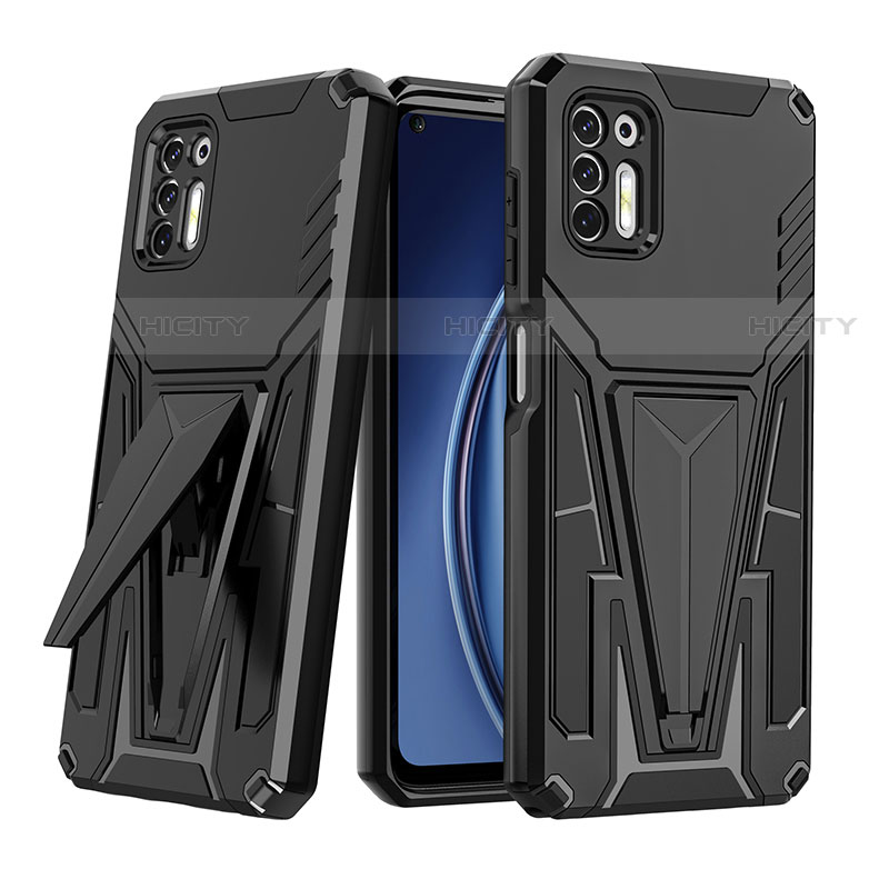 Silikon Hülle Handyhülle und Kunststoff Schutzhülle Hartschalen Tasche mit Ständer A01 für Motorola Moto G Stylus (2021) Schwarz