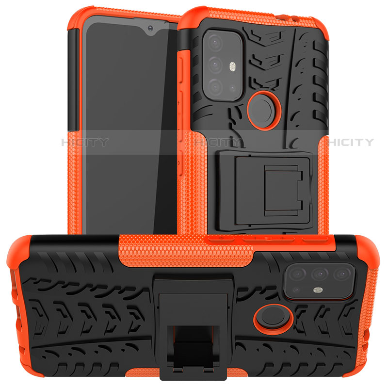 Silikon Hülle Handyhülle und Kunststoff Schutzhülle Hartschalen Tasche mit Ständer A01 für Motorola Moto G10 Power Orange Plus