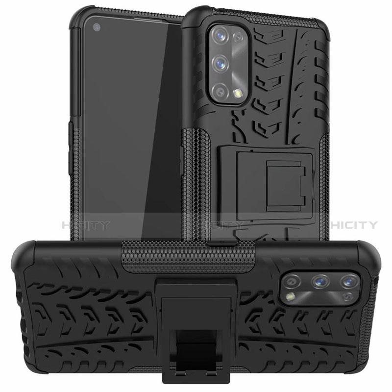 Silikon Hülle Handyhülle und Kunststoff Schutzhülle Hartschalen Tasche mit Ständer A01 für Realme 7 Pro