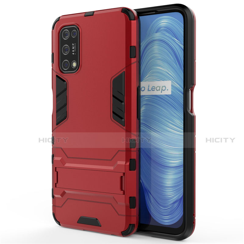 Silikon Hülle Handyhülle und Kunststoff Schutzhülle Hartschalen Tasche mit Ständer A01 für Realme Narzo 30 Pro 5G Rot Plus