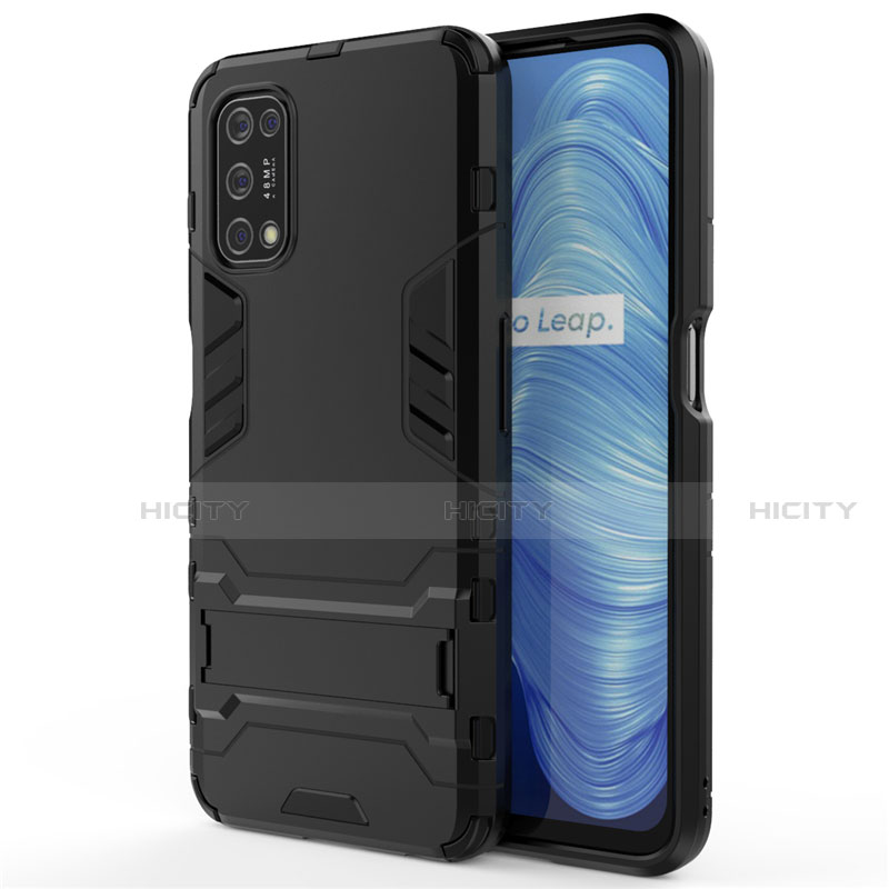 Silikon Hülle Handyhülle und Kunststoff Schutzhülle Hartschalen Tasche mit Ständer A01 für Realme Narzo 30 Pro 5G Schwarz