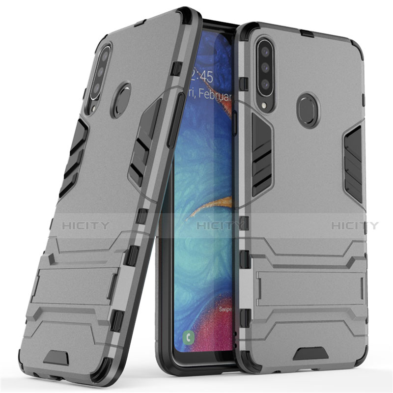 Silikon Hülle Handyhülle und Kunststoff Schutzhülle Hartschalen Tasche mit Ständer A01 für Samsung Galaxy A20s groß